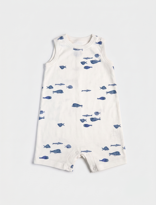 Blue fish printed jumpsuit