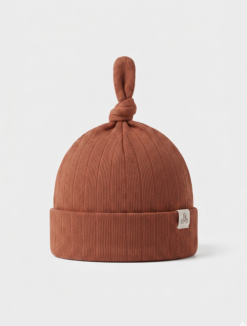 BROWN RIBBED KNOT CAP