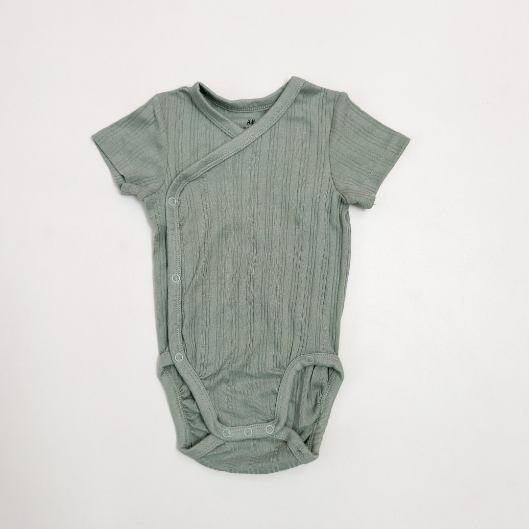 SAGE GREEN RIBBED WRAPOVER ONESIE