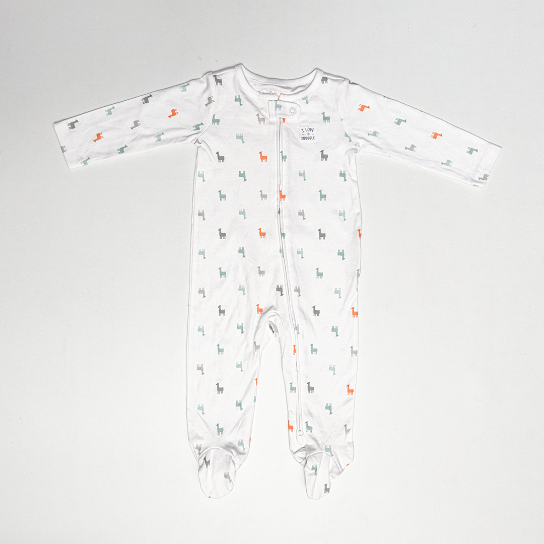 WHITE LLAMA PRINTED SLEEPSUIT