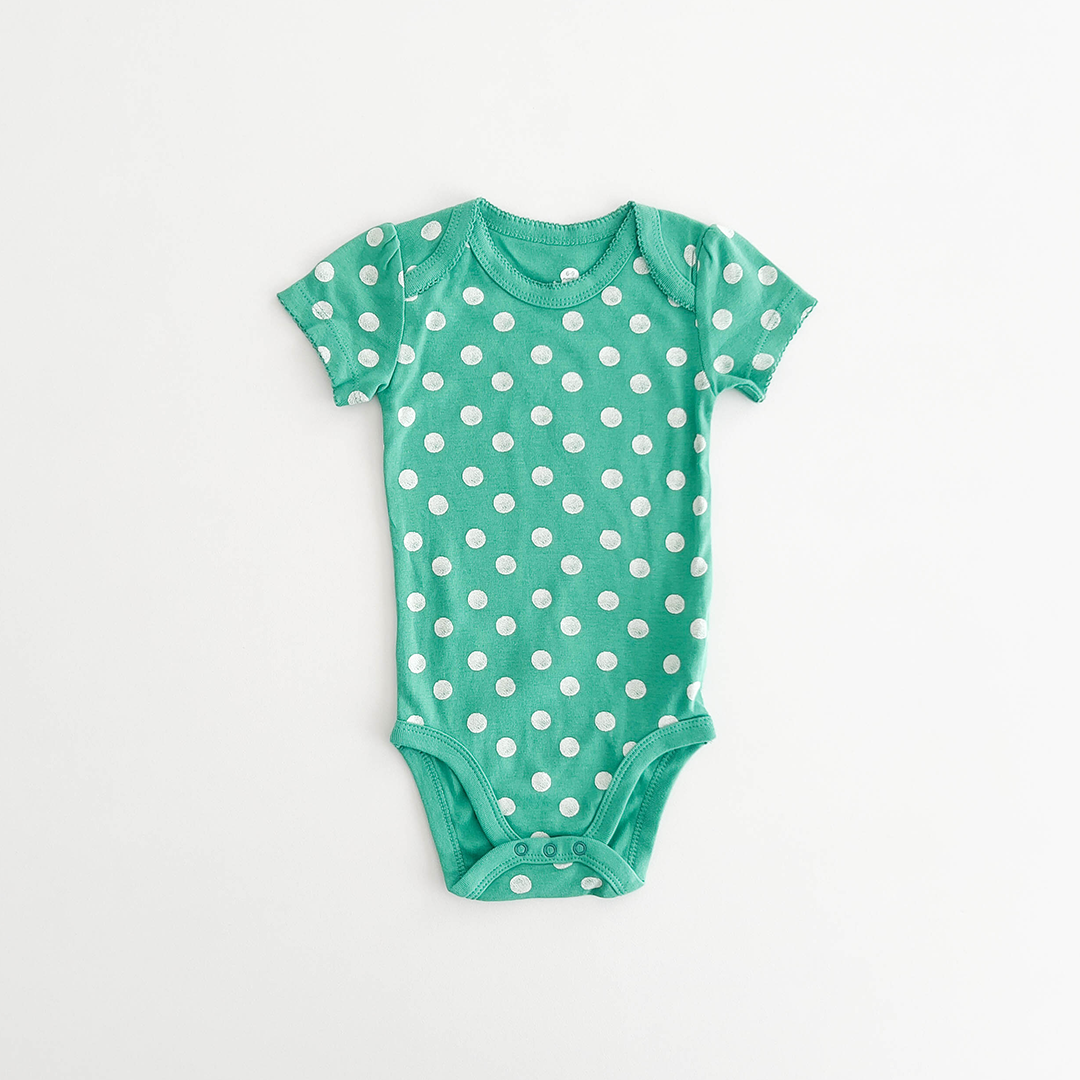 GREEN POLKA DOTTED ONESIE