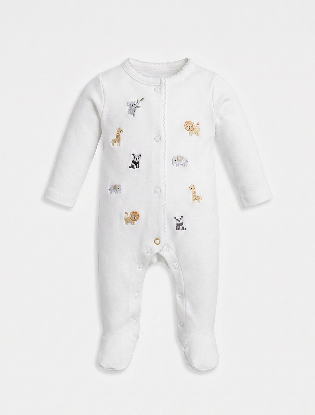 WHITE BUTTON ANIMAL SLEEPSUIT