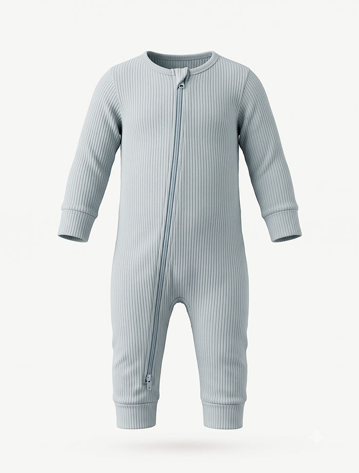 Light blue ribbed 2 way zipper romper