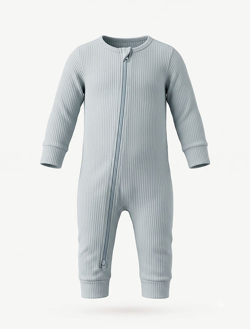 Light blue ribbed 2 way zipper romper