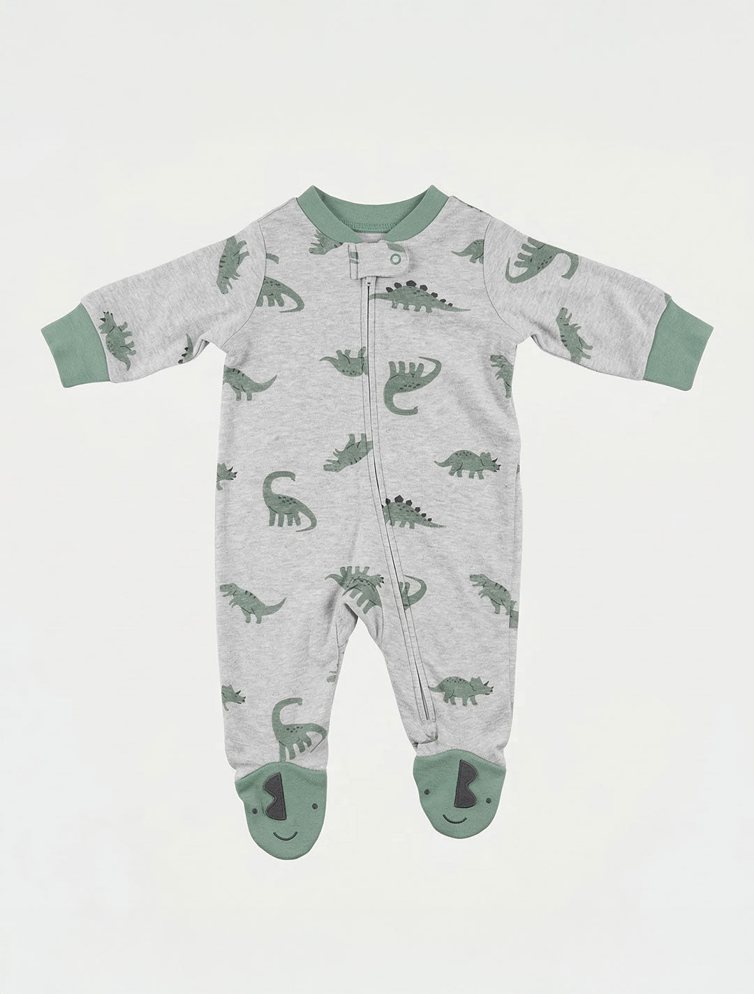 GREY GREEN DINO SLEEPSUIT