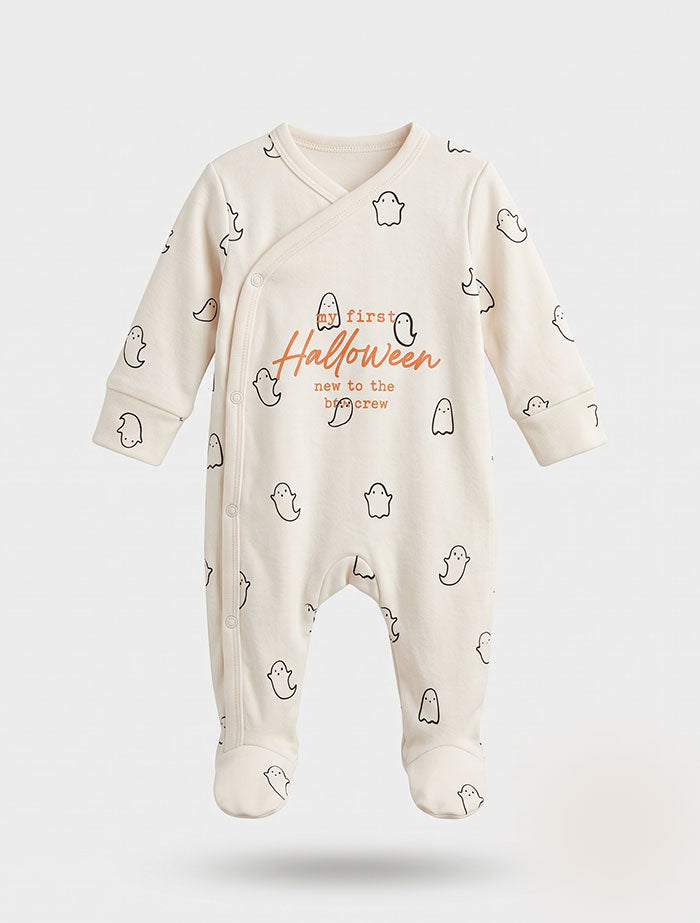 Off white printed button sleepsuit