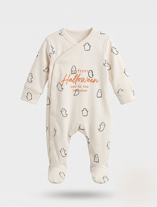 Off white printed button sleepsuit
