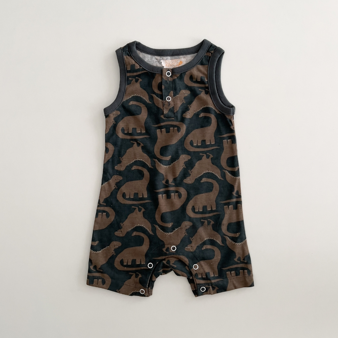 DARK GREEN DINO PRINT JUMPSUIT