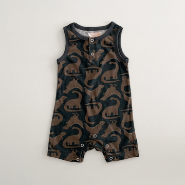 DARK GREEN DINO PRINT JUMPSUIT