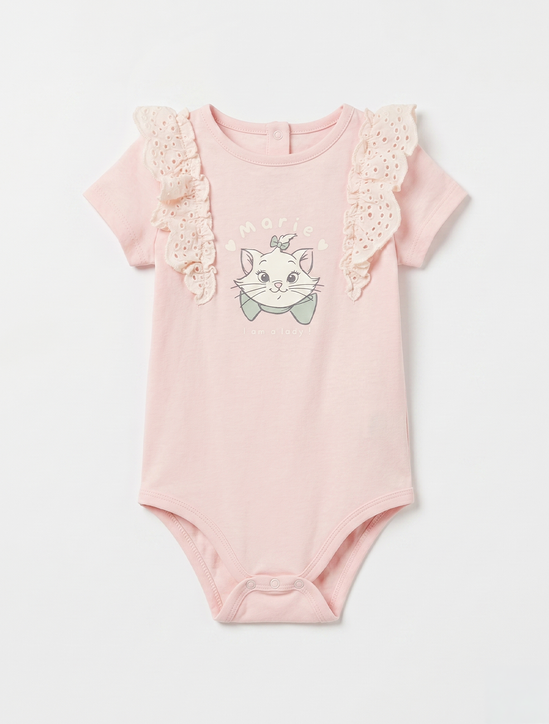 PINK KITTY PRINTED RUFFLED ONESIE
