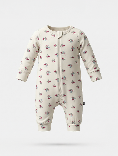 IVORY FLORAL VISCOUS ZIPPER ROMPER