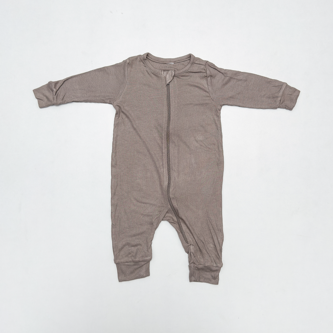 TAUPE RIBBED ZIPPER ROMPER