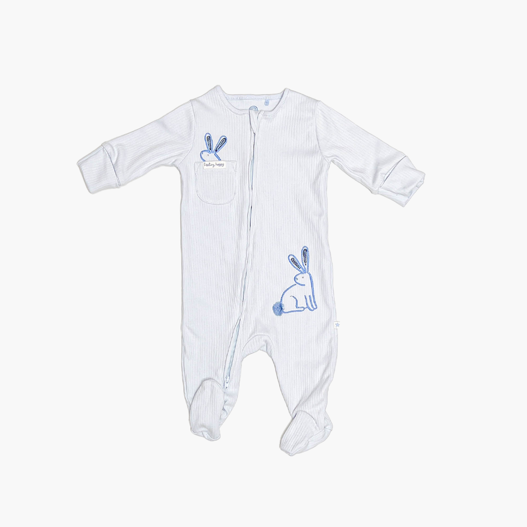 PREMIUM BLUE RIBBED BUNNY SLEEPSUIT