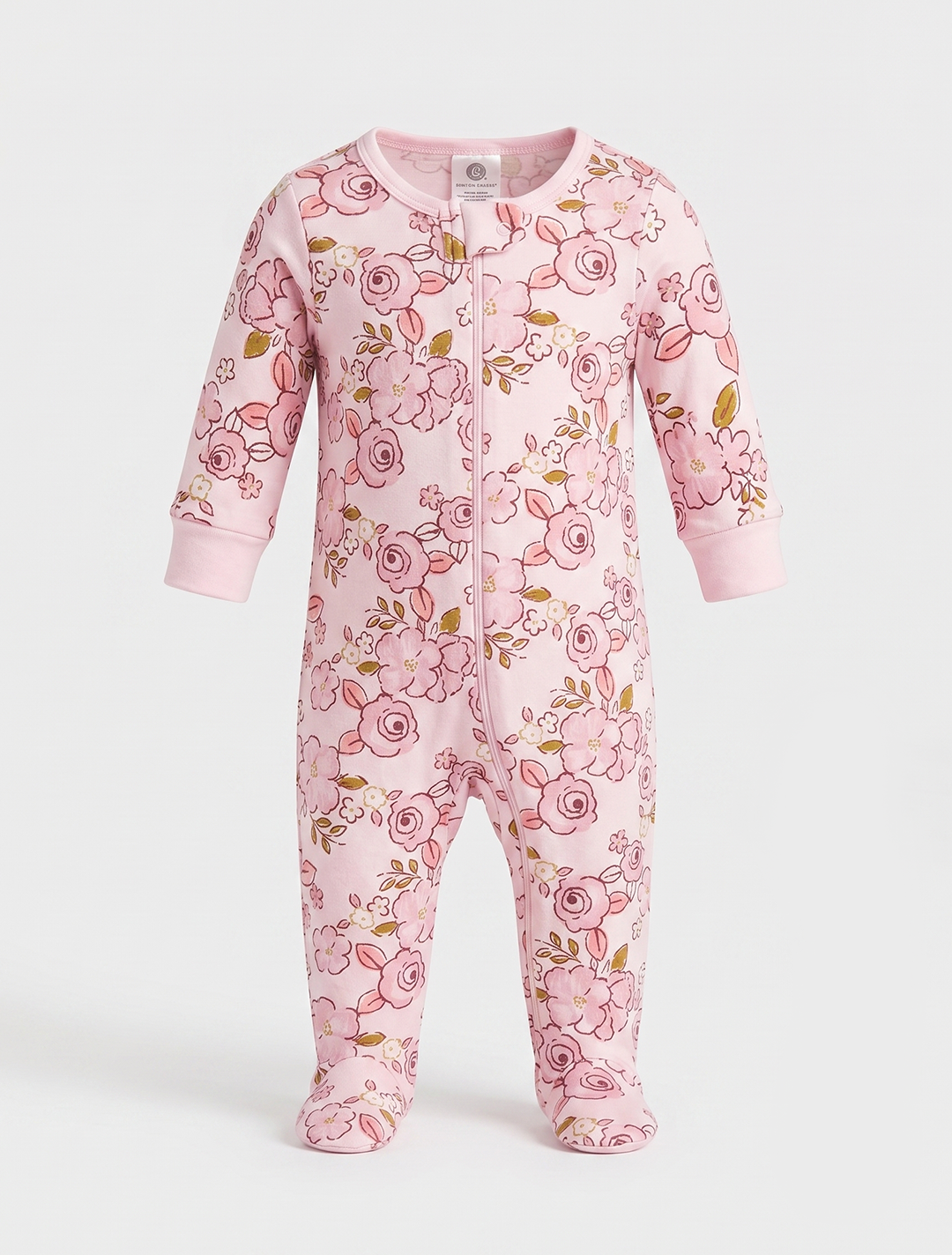 PINK FLORAL PRINTED ZIPPER SLEEPSUIT