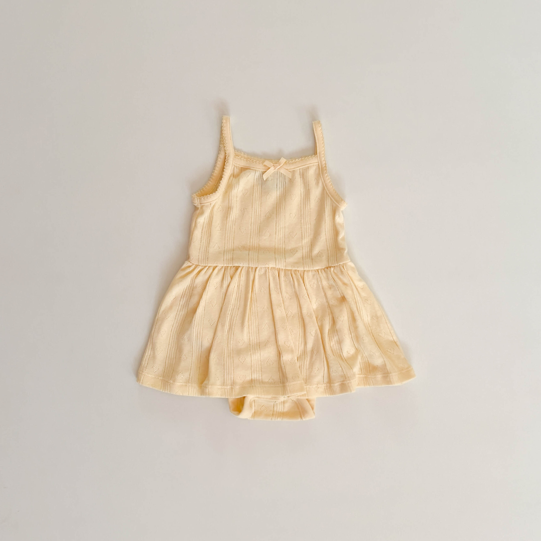 Baby Girl Dress in yellow Pointelle Cotton