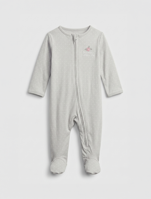 Pastel dotted zipper sleepsuit