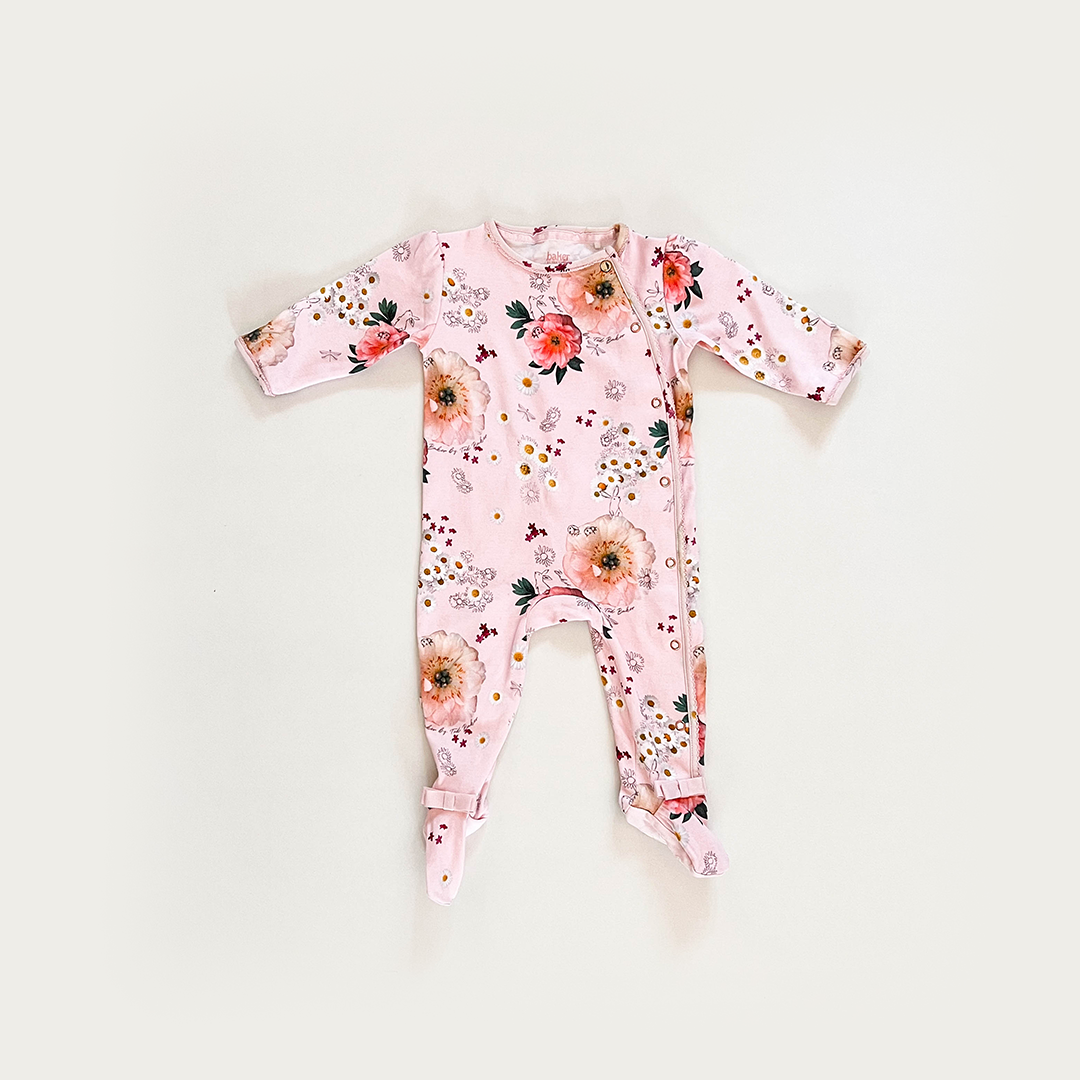 PINK FLORAL BOW SLEEPSUIT