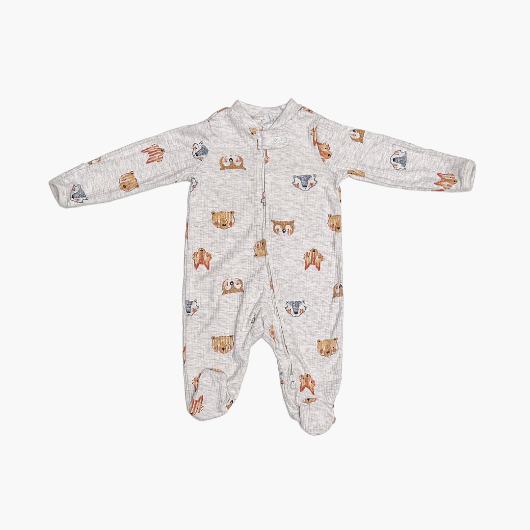 GREY FOX PRINTED RIBBED SLEEPSUIT