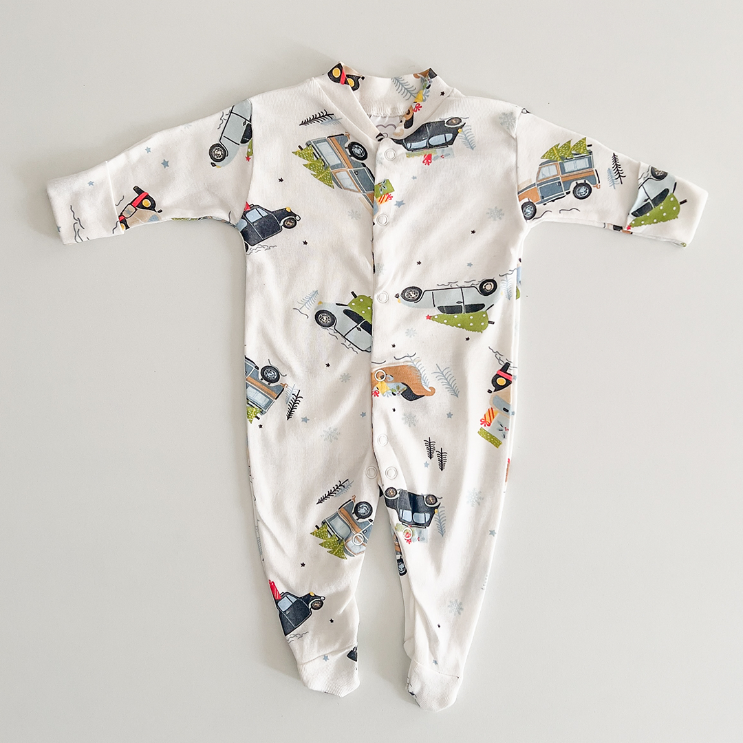 White car patterned sleepsuit
