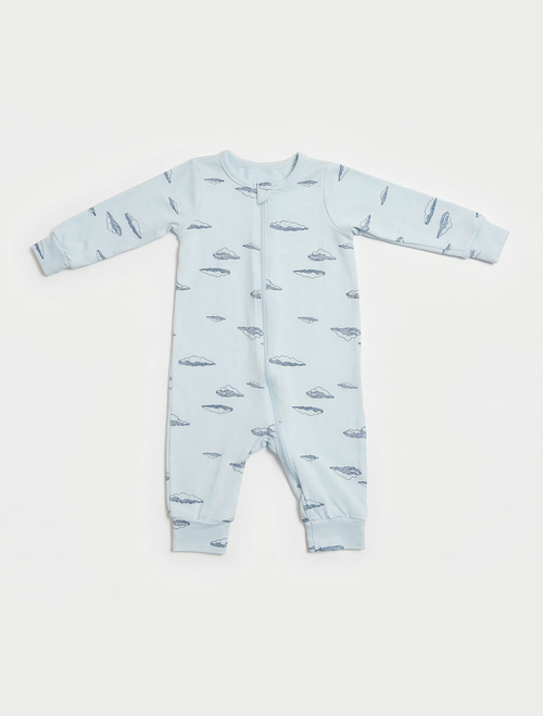 BLUE CLOUD PRINTED ZIPPER VISCOUS ROMPER