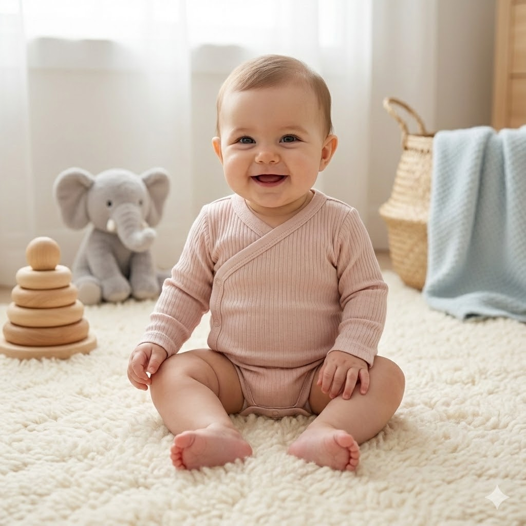 CREAM WRAPOVER RIBBED ONESIE