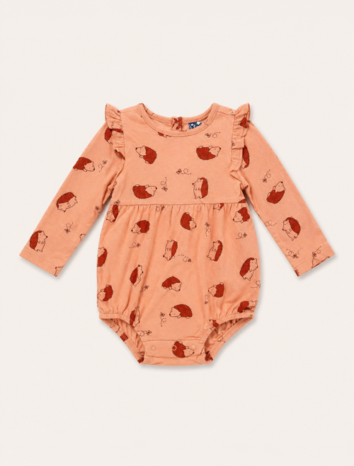 ORANGE PRINTED RUFFLE ONESIE