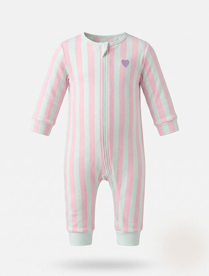 Green and pink stripes romper