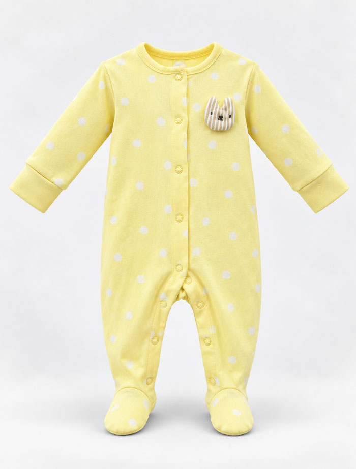 Yellow dotted button sleep suit