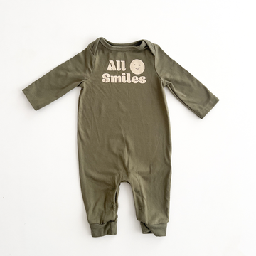 ALL SMILES KHAKI PRINTED ROMPER