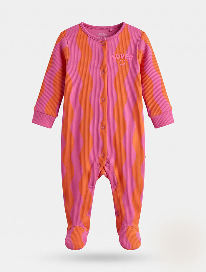 Pink orange ribbed stripes sleepsuit