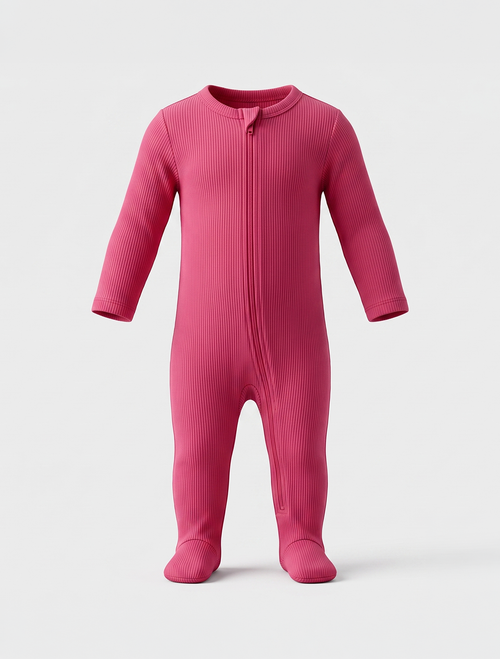 Hotpink ribbed zipper sleepsuit