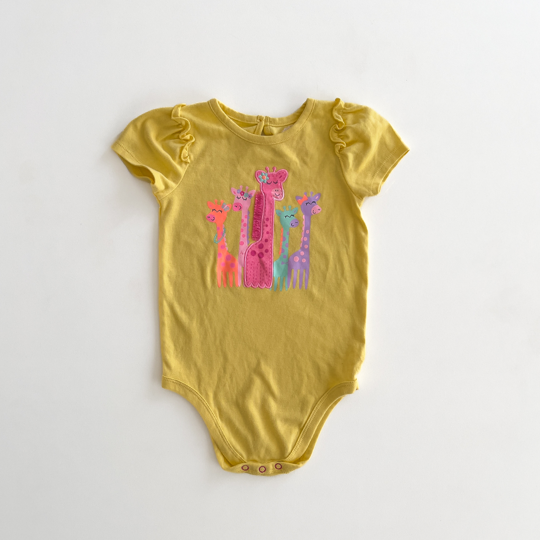 YELLOW GIRLS GIRAFFE PRINT ONESISE