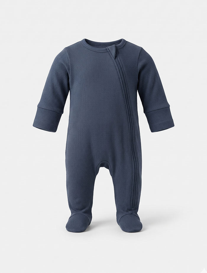 Blue knitted 2 way zipper sleep suit