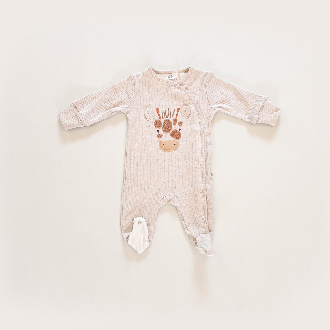 BEIGE 3D COW PATTERNED SLEEPSUIT