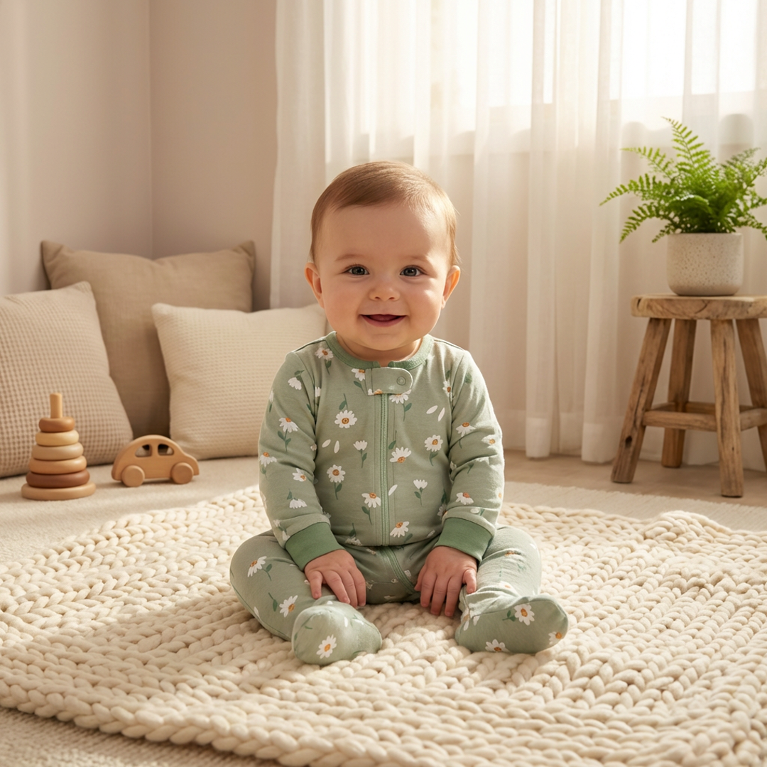 SAGE GREEN FLORAL ZIPPER SLEEPSUIT