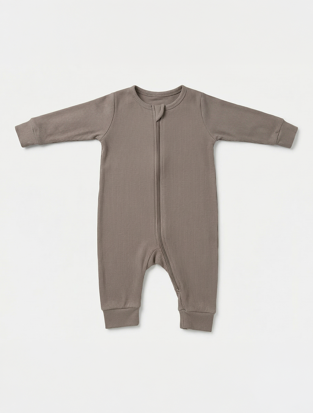 TAUPE RIBBED VISCOUS ZIPPER ROMPER