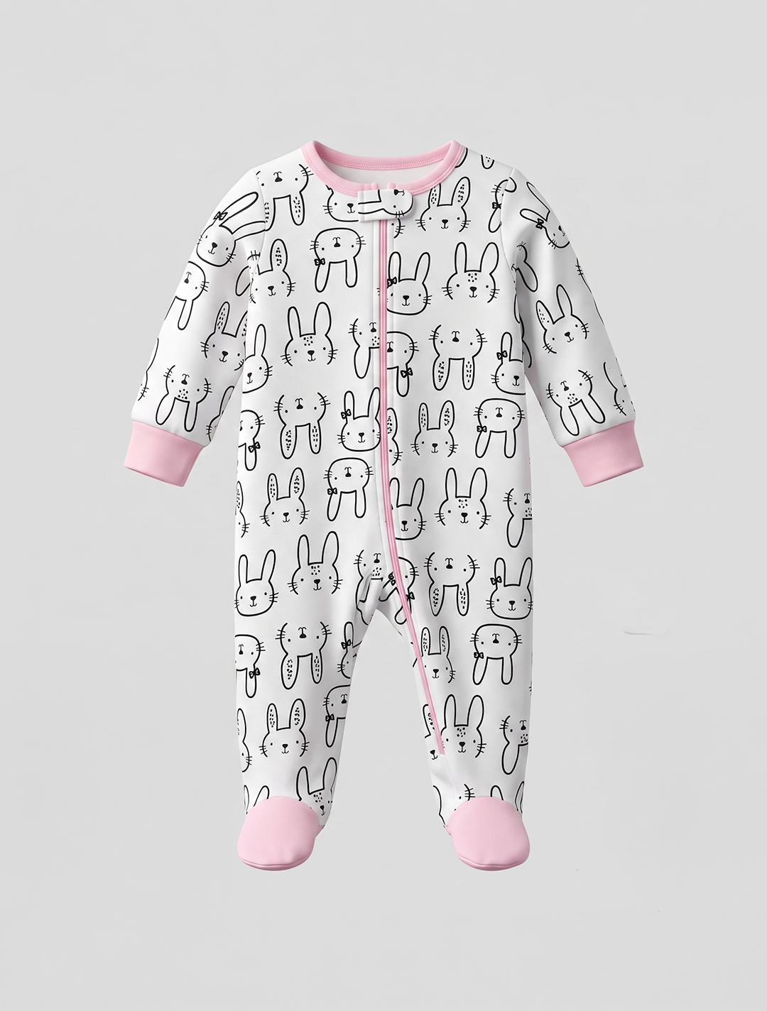 Pink and white bunny zipper sleepsuit