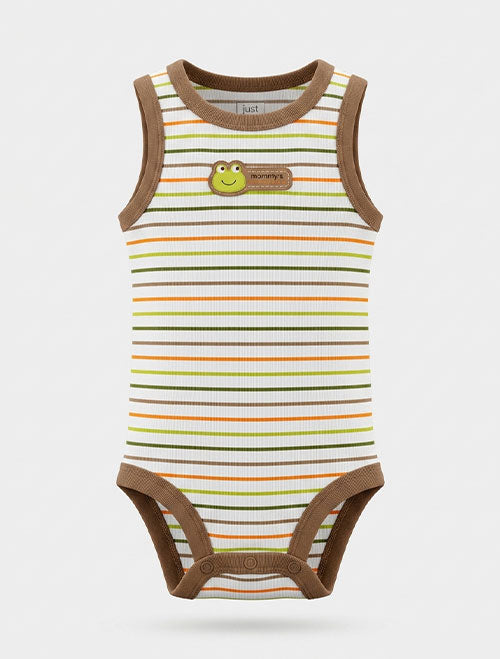 Brown stripes sleeveless onesie
