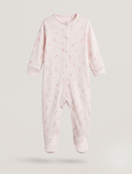 Powder pink patterned button sleepsuit
