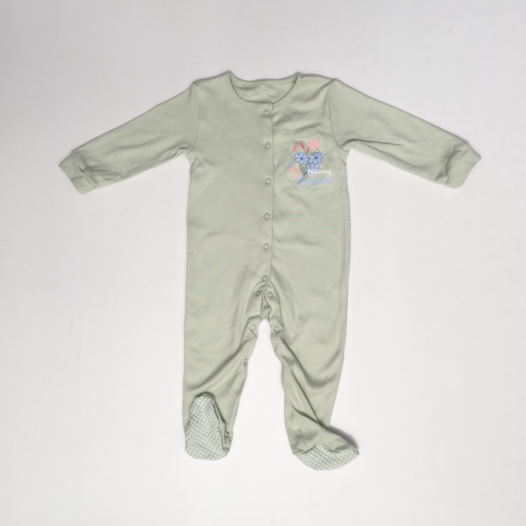 SAGE GREEN BLOSSOM PRINTED SLEEPSUIT
