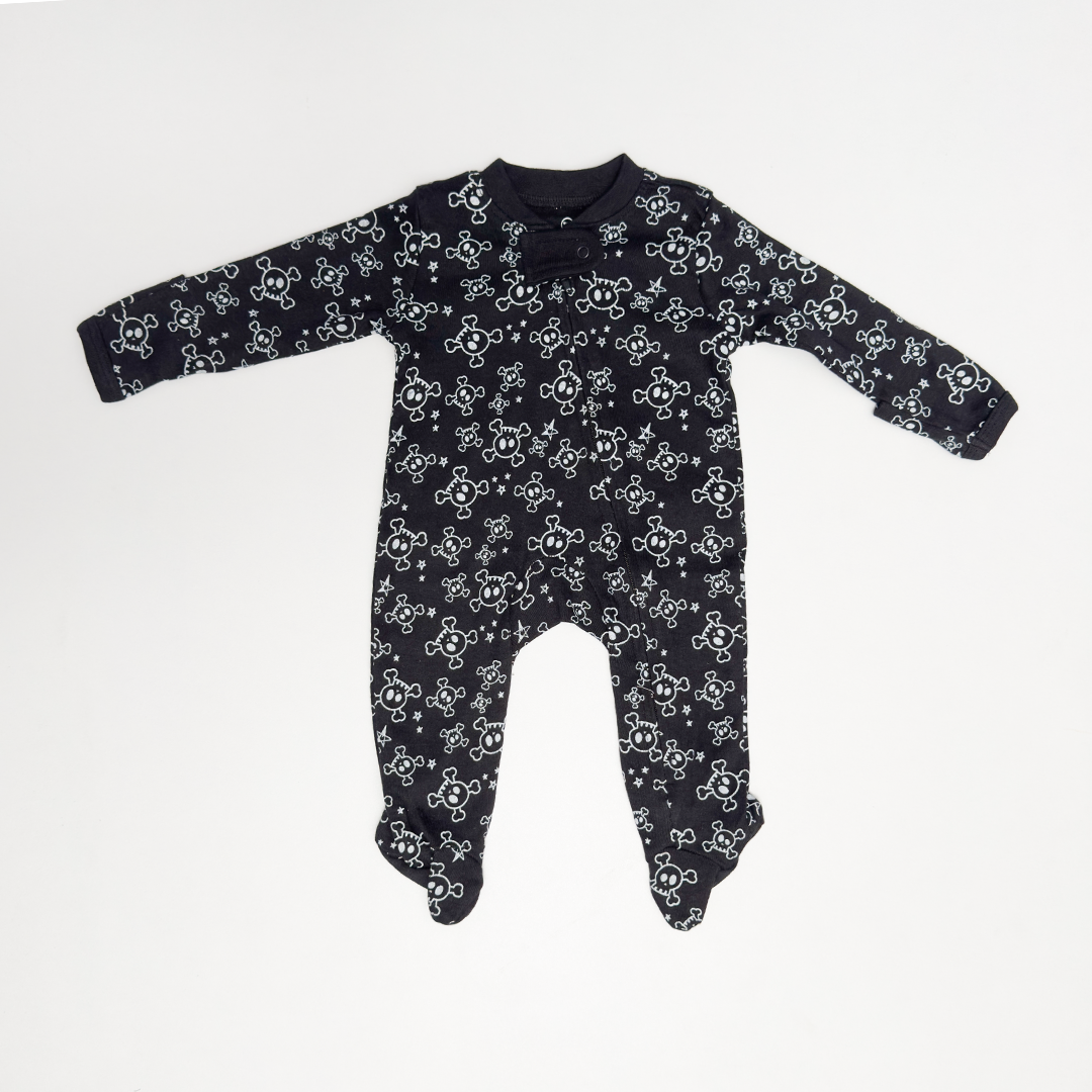 BLACK PRINTED ZIPPER SLEEPSUIT