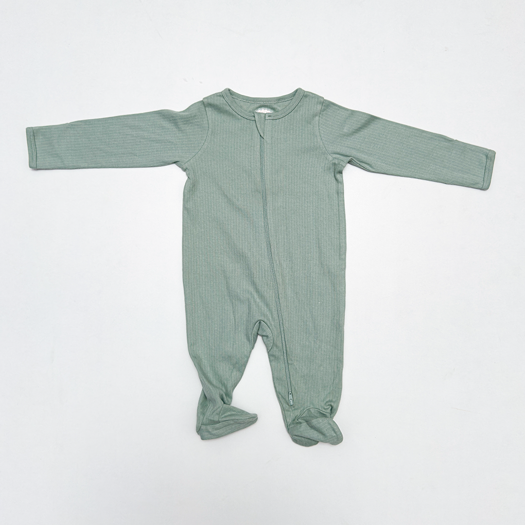 SAGE GREEN RIBBED SLEEPSUIT