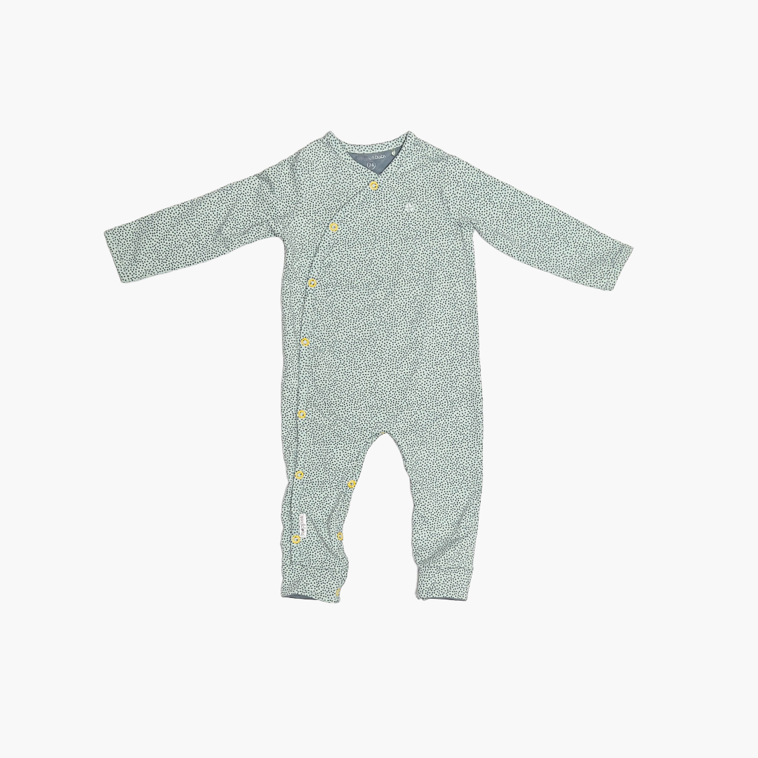 GREEN DOTTED WRAP BOTTON ROMPER
