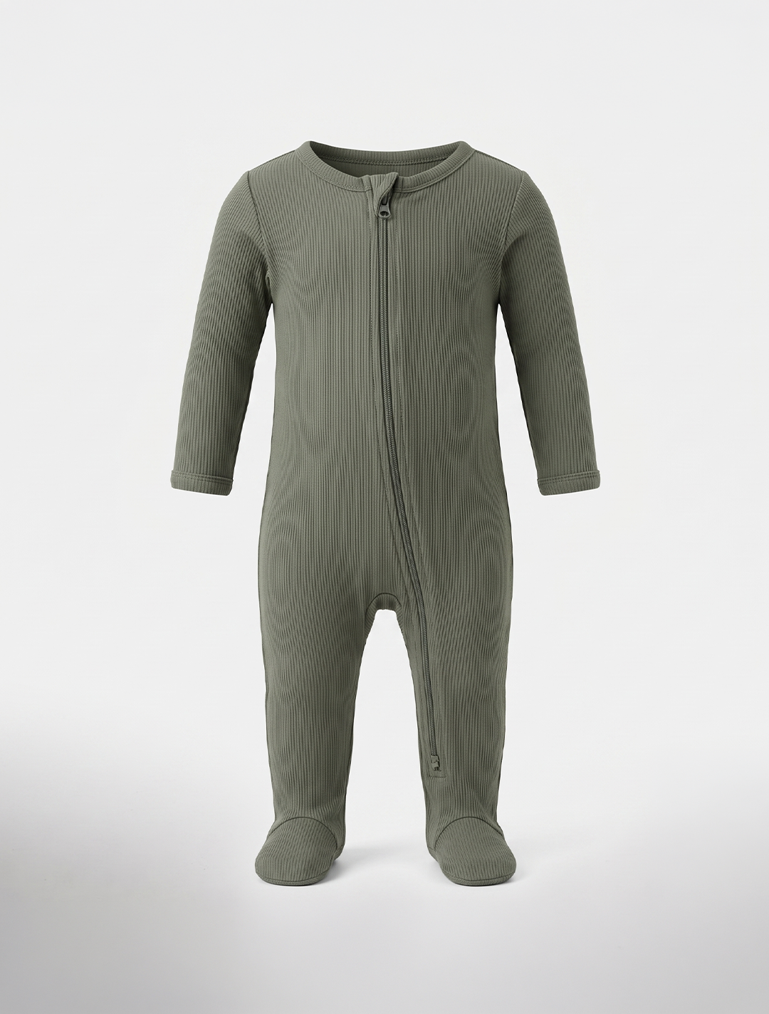Olive green ribbed zipper sleepsuit