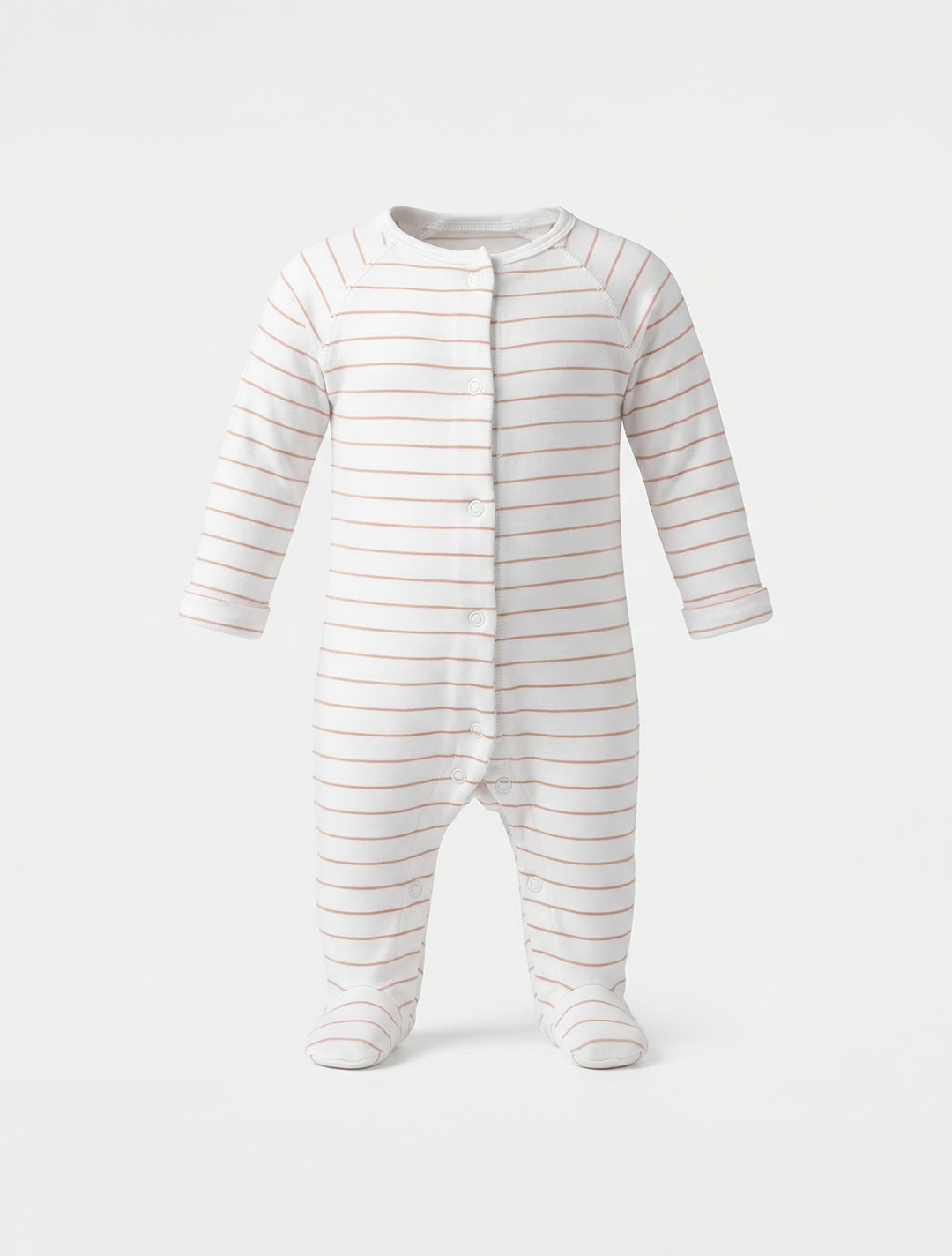 WHITE STRIPED BUTTON SLEEPSUIT