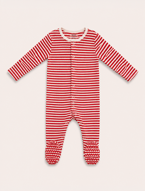 Red white striped ribbed sleepsuit