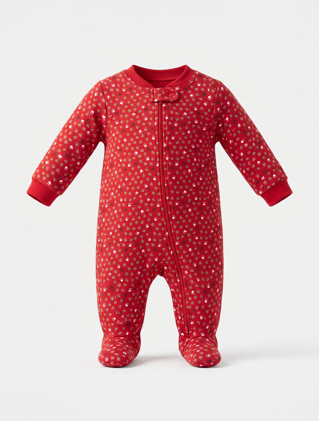 Red patterned zipper sleepsuit