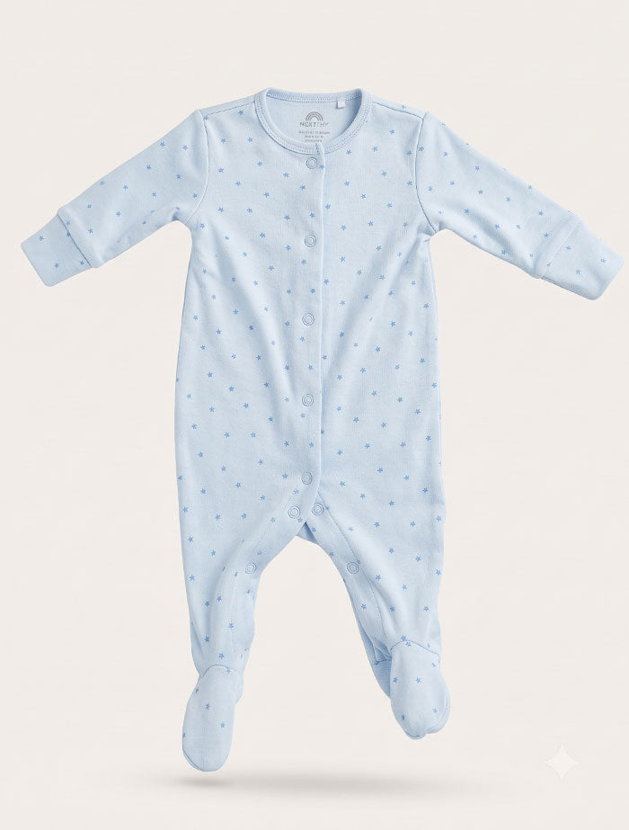 Blue star printed button sleep suit