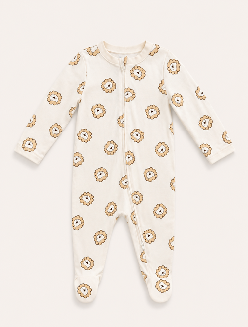 Beige lion zipper sleepsuit