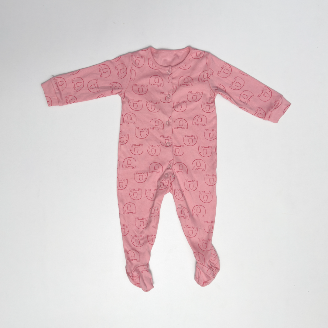PINK ELEPHANT PRINTED SLEEPSUIT
